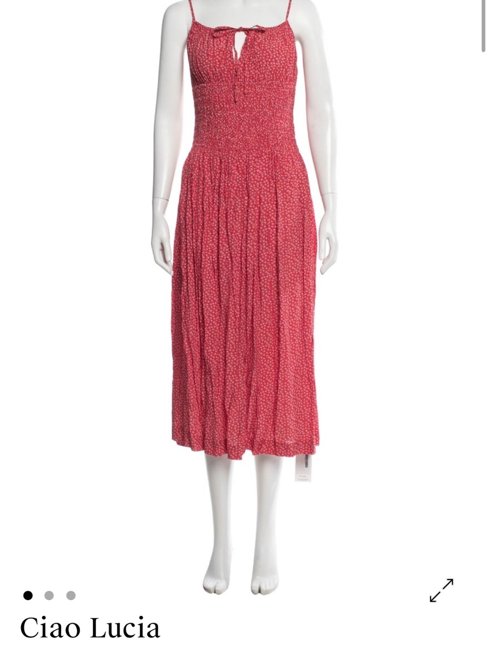 Ciao Lucia Pink-Red Smocked Tie-Front Midi Dress